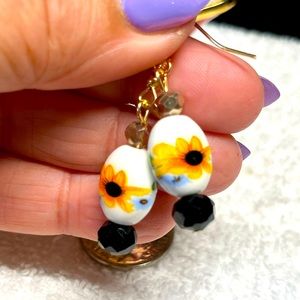 Sunflower motif earrings in French wire NEW